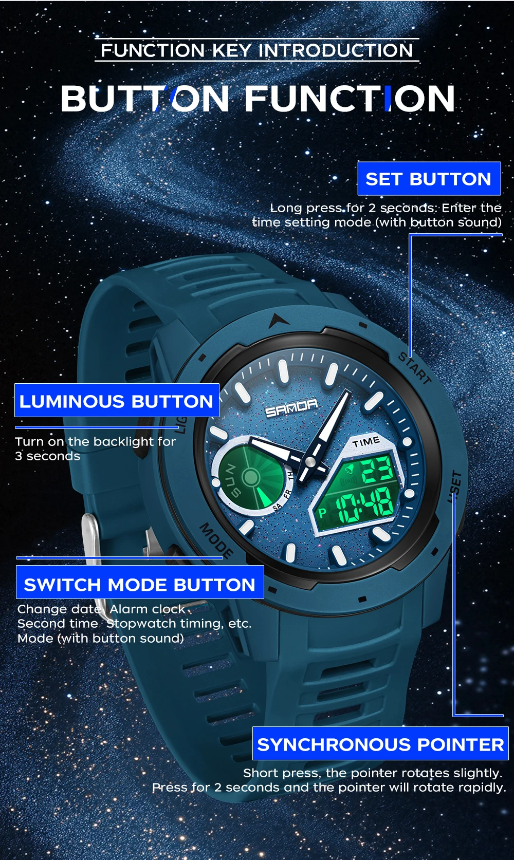 SANDA new men's fluorescent wa - огляд і ціна Rubber Strap Diver