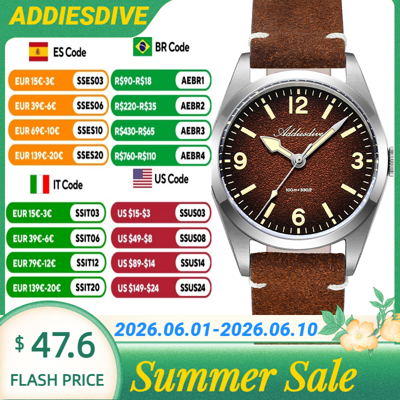 ADDIESDIVE Japan 2035 Super Lu - огляд і ціна Suede Strap Watch
