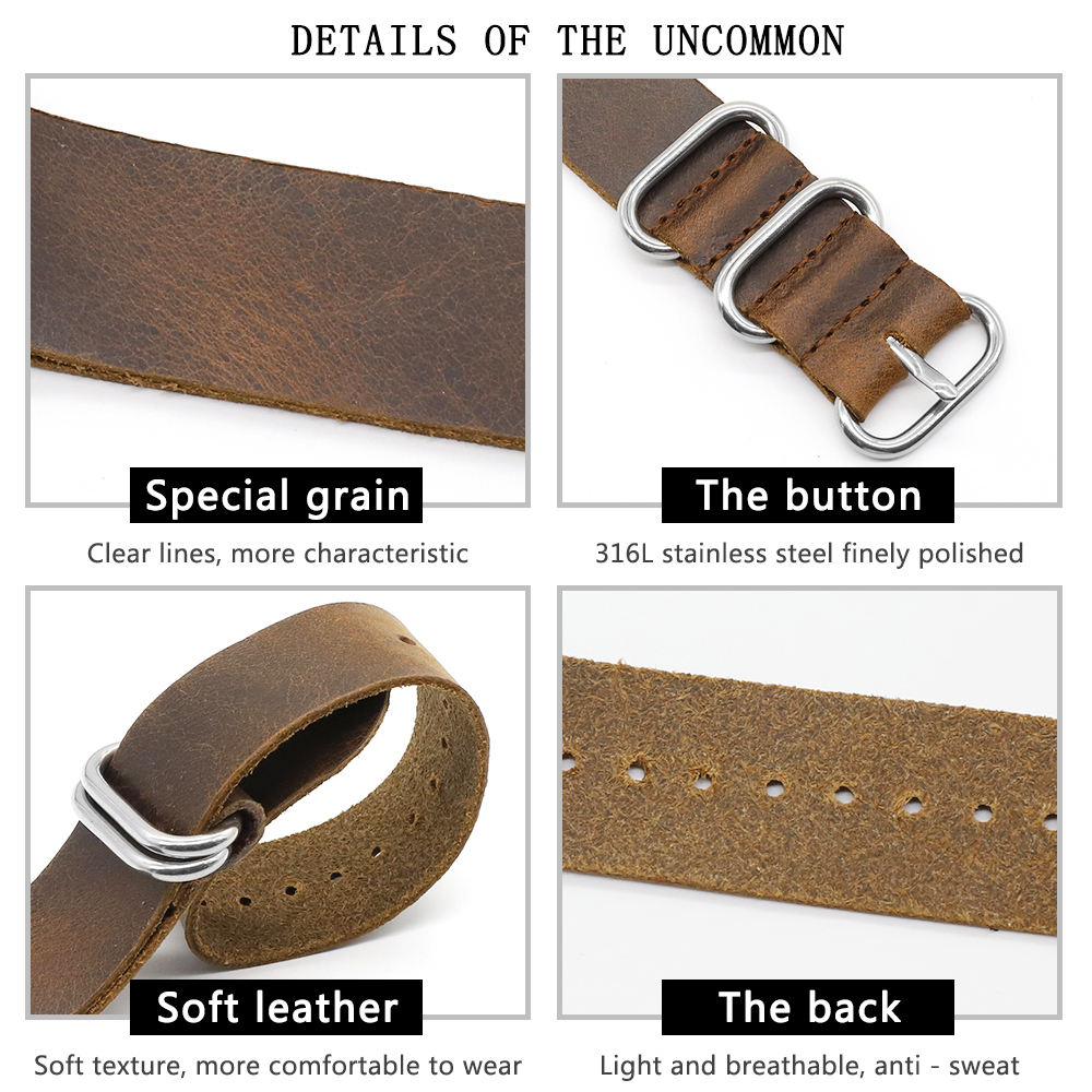 Genuine Leather Watch Band 18m - огляд і ціна Nato Strap Nylon