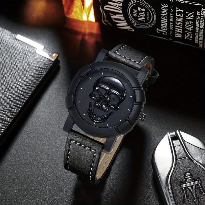 Skull Pattern Multi Display Po - огляд і ціна Leather Watch Band Men