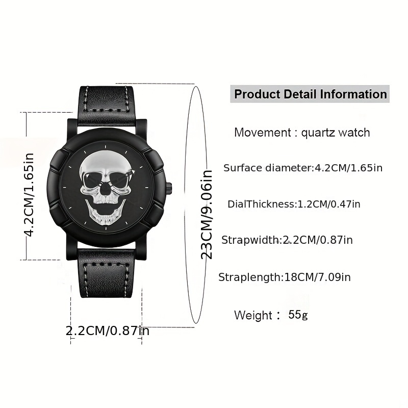 Skull Pattern Multi Display Po - огляд і ціна Leather Watch Band Men