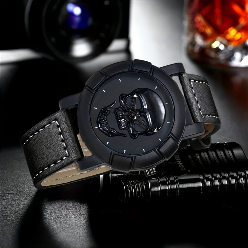 Skull Pattern Multi Display Po - огляд і ціна Leather Watch Band Men