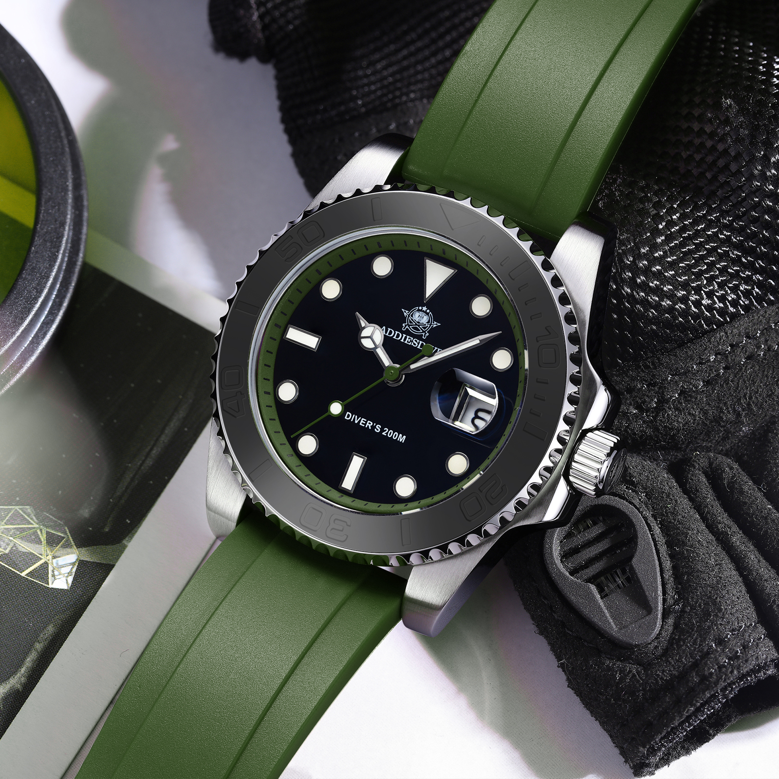 ADDIESDIVE Rotatable Ceramic B - огляд і ціна Rubber Strap Diver