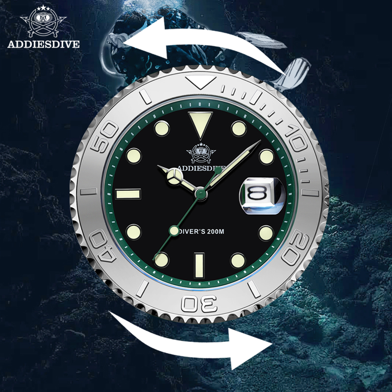 ADDIESDIVE Rotatable Ceramic B - огляд і ціна Rubber Strap Diver