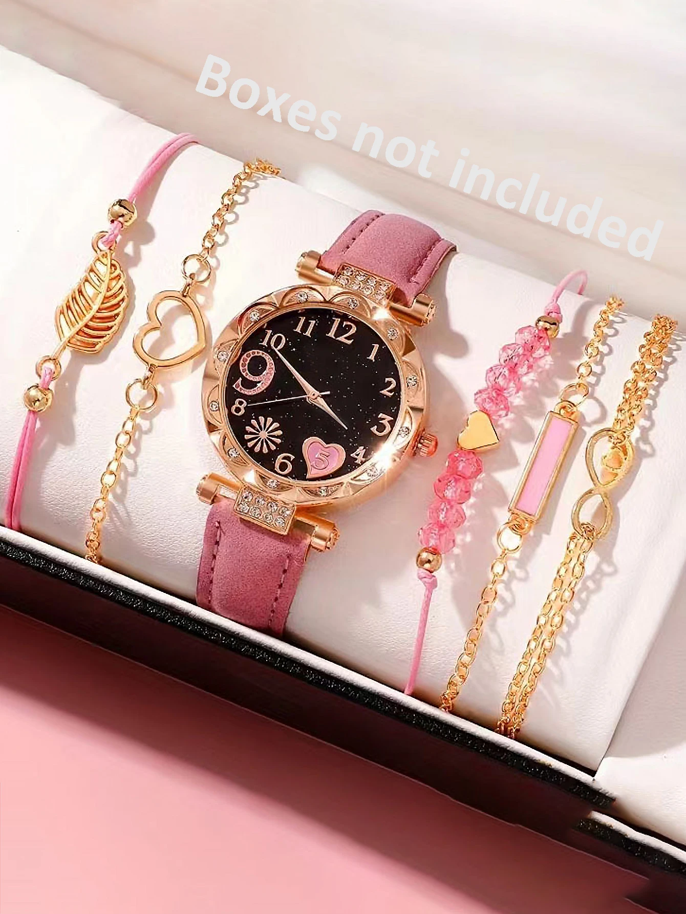 5Pcs Women Pink Suede Strap Wa - огляд і ціна Suede Strap Watch