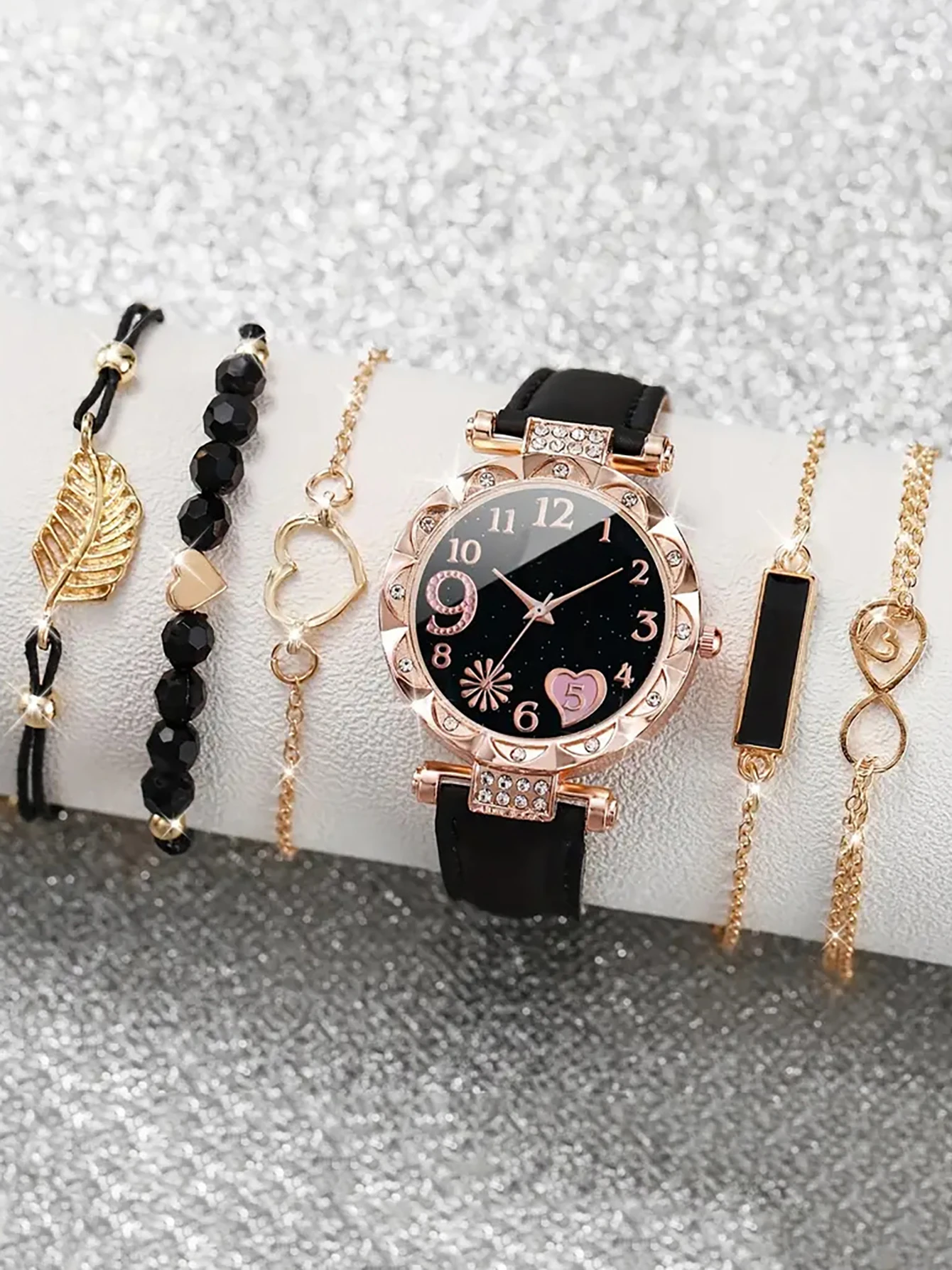 5Pcs Women Pink Suede Strap Wa - огляд і ціна Suede Strap Watch