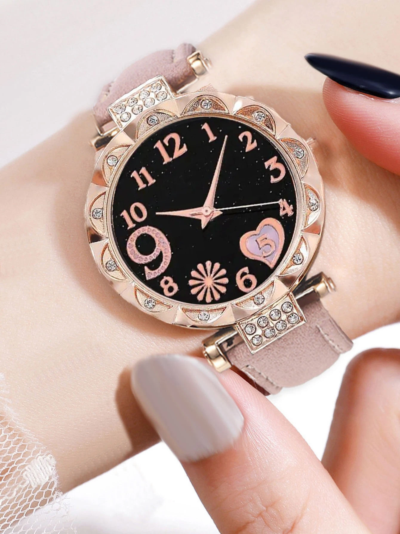 5Pcs Women Pink Suede Strap Wa - огляд і ціна Suede Strap Watch