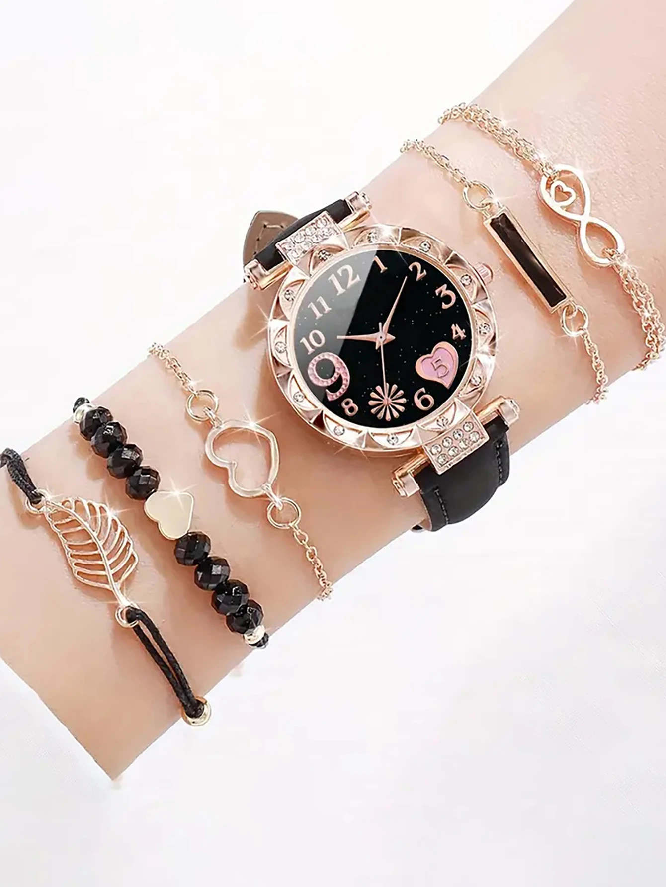 5Pcs Women Pink Suede Strap Wa - огляд і ціна Suede Strap Watch